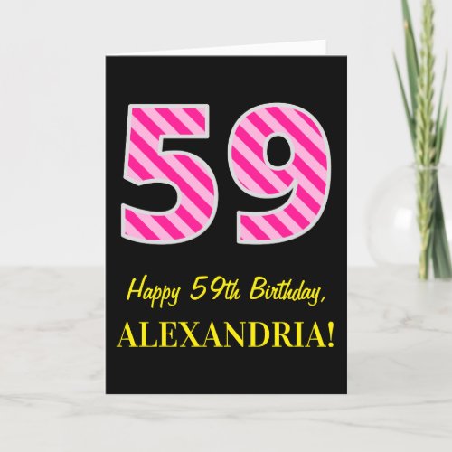 Fun Pink Striped 59 Happy 59th Birthday Name Card