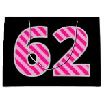 [ Thumbnail: Fun Pink Striped "62"; Happy 62nd Birthday; Name Gift Bag ]