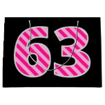 [ Thumbnail: Fun Pink Striped "63"; Happy 63rd Birthday; Name Gift Bag ]