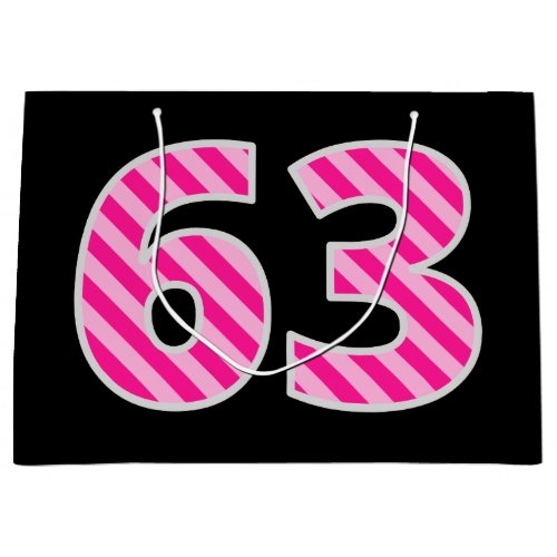 Fun Pink Striped 63 Happy 63rd Birthday Name Large Gift Bag