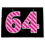 [ Thumbnail: Fun Pink Striped "64"; Happy 64th Birthday; Name Gift Bag ]