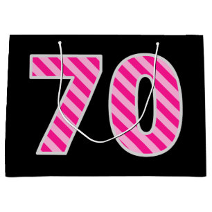 Fun Pink Striped "70"; Happy 70th Birthday; Name Large Gift Bag