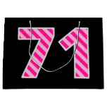 [ Thumbnail: Fun Pink Striped "71"; Happy 71st Birthday; Name Gift Bag ]