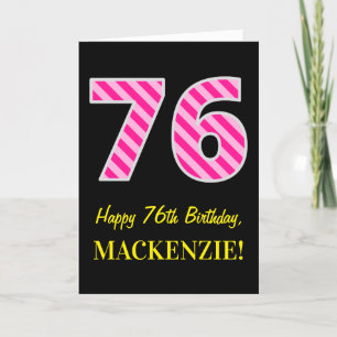 Fun Pink Striped "76"; Happy 76th Birthday; Name Card