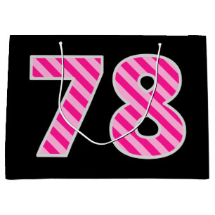 Fun Pink Striped "78"; Happy 78th Birthday; Name Large Gift Bag