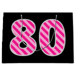 [ Thumbnail: Fun Pink Striped "80"; Happy 80th Birthday; Name Gift Bag ]