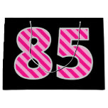 [ Thumbnail: Fun Pink Striped "85"; Happy 85th Birthday; Name Gift Bag ]