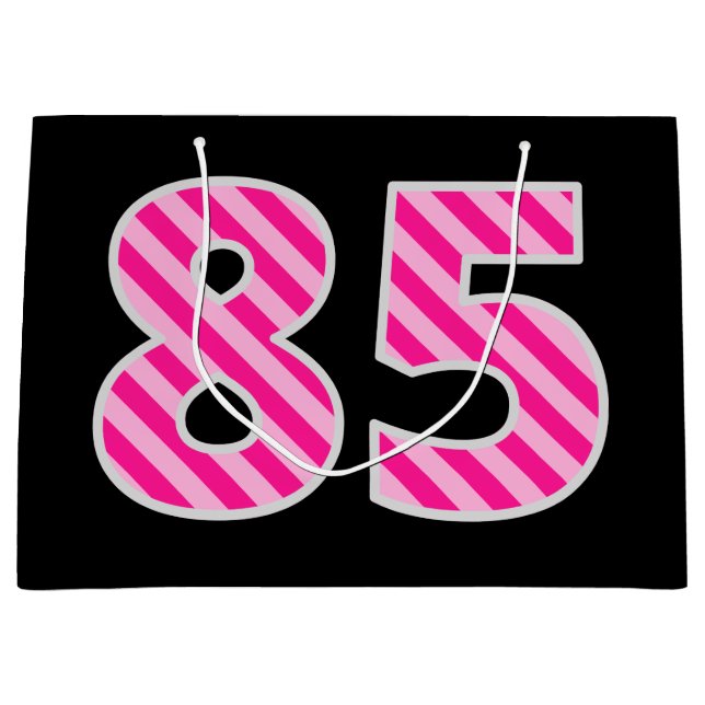 Fun Pink Striped "85"; Happy 85th Birthday; Name Large Gift Bag (Front)