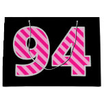 [ Thumbnail: Fun Pink Striped "94"; Happy 94th Birthday; Name Gift Bag ]