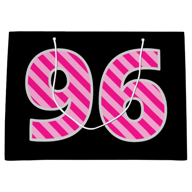 Fun Pink Striped "96"; Happy 96th Birthday; Name Large Gift Bag (Front)