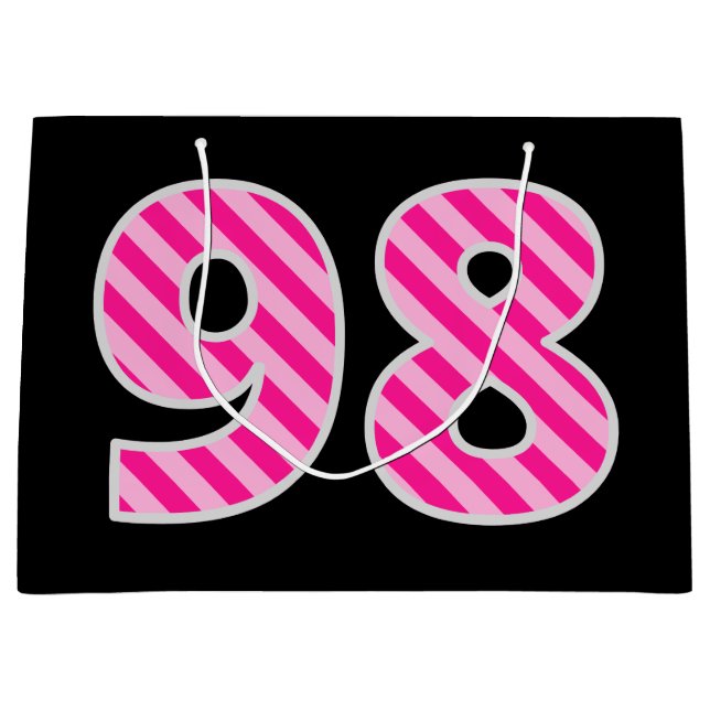 Fun Pink Striped "98"; Happy 98th Birthday; Name Large Gift Bag (Front)