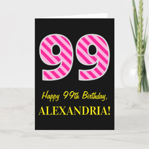 Fun Pink Striped "99"; Happy 99th Birthday; Name Card