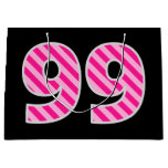 [ Thumbnail: Fun Pink Striped "99"; Happy 99th Birthday; Name Gift Bag ]