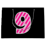 [ Thumbnail: Fun Pink Striped "9"; Happy 9th Birthday; Name Gift Bag ]