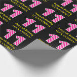 [ Thumbnail: Fun Pink Stripes "11"; Happy 11th Birthday; Name Wrapping Paper ]