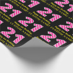 [ Thumbnail: Fun Pink Stripes "21"; Happy 21st Birthday; Name Wrapping Paper ]