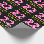 [ Thumbnail: Fun Pink Stripes "22"; Happy 22nd Birthday; Name Wrapping Paper ]