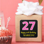 [ Thumbnail: Fun Pink Stripes “27”: Happy 27th Birthday + Name Sticker ]