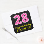 [ Thumbnail: Fun Pink Stripes “28”: Happy 28th Birthday + Name Sticker ]