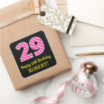 [ Thumbnail: Fun Pink Stripes “29”: Happy 29th Birthday + Name Sticker ]