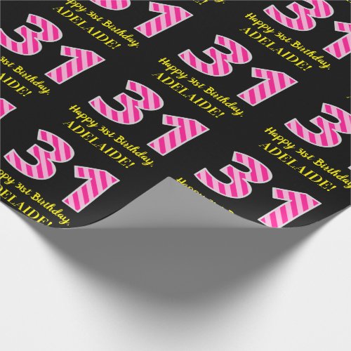 Fun Pink Stripes 31 Happy 31st Birthday Name Wrapping Paper