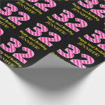 [ Thumbnail: Fun Pink Stripes "32"; Happy 32nd Birthday; Name Wrapping Paper ]