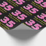 [ Thumbnail: Fun Pink Stripes "35"; Happy 35th Birthday; Name Wrapping Paper ]