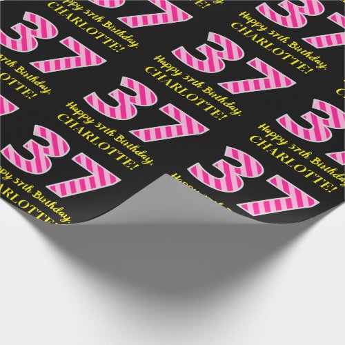 Fun Pink Stripes 37 Happy 37th Birthday Name Wrapping Paper