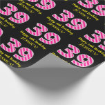 [ Thumbnail: Fun Pink Stripes "39"; Happy 39th Birthday; Name Wrapping Paper ]