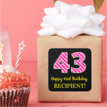 [ Thumbnail: Fun Pink Stripes “43”: Happy 43rd Birthday + Name Sticker ]
