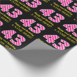[ Thumbnail: Fun Pink Stripes "43"; Happy 43rd Birthday; Name Wrapping Paper ]