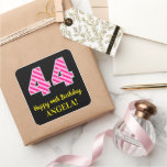 [ Thumbnail: Fun Pink Stripes “44”: Happy 44th Birthday + Name Sticker ]