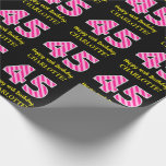 [ Thumbnail: Fun Pink Stripes "45"; Happy 45th Birthday; Name Wrapping Paper ]