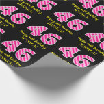 [ Thumbnail: Fun Pink Stripes "46"; Happy 46th Birthday; Name Wrapping Paper ]
