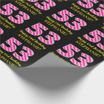 [ Thumbnail: Fun Pink Stripes "53"; Happy 53rd Birthday; Name Wrapping Paper ]