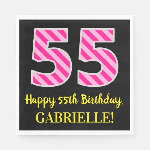 Fun Pink Stripes 55 Happy 55th Birthday Name Napkins