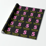 [ Thumbnail: Fun Pink Stripes "5"; Happy 5th Birthday; Name Wrapping Paper ]
