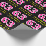 [ Thumbnail: Fun Pink Stripes "63"; Happy 63rd Birthday; Name Wrapping Paper ]