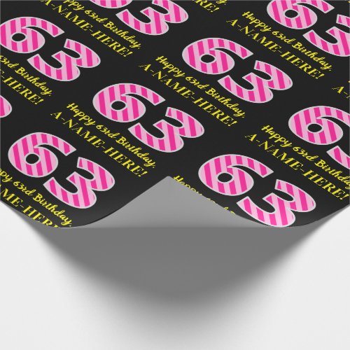Fun Pink Stripes 63 Happy 63rd Birthday Name Wrapping Paper