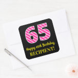 [ Thumbnail: Fun Pink Stripes “65”: Happy 65th Birthday + Name Sticker ]