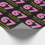 [ Thumbnail: Fun Pink Stripes "67"; Happy 67th Birthday; Name Wrapping Paper ]