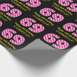 [ Thumbnail: Fun Pink Stripes "69"; Happy 69th Birthday; Name Wrapping Paper ]