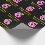 [ Thumbnail: Fun Pink Stripes "6"; Happy 6th Birthday; Name Wrapping Paper ]