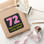 [ Thumbnail: Fun Pink Stripes “72”: Happy 72nd Birthday + Name Sticker ]