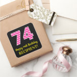 [ Thumbnail: Fun Pink Stripes “74”: Happy 74th Birthday + Name Sticker ]
