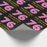 [ Thumbnail: Fun Pink Stripes "76"; Happy 76th Birthday; Name Wrapping Paper ]