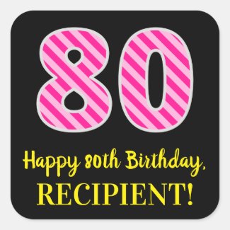 Fun Pink Stripes “80”: Happy 80th Birthday + Name
