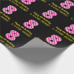 [ Thumbnail: Fun Pink Stripes "8"; Happy 8th Birthday; Name Wrapping Paper ]