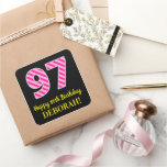 [ Thumbnail: Fun Pink Stripes “97”: Happy 97th Birthday + Name Sticker ]