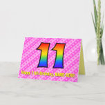 [ Thumbnail: Fun Pink Stripes, Hearts, Rainbow # 11th Birthday Card ]